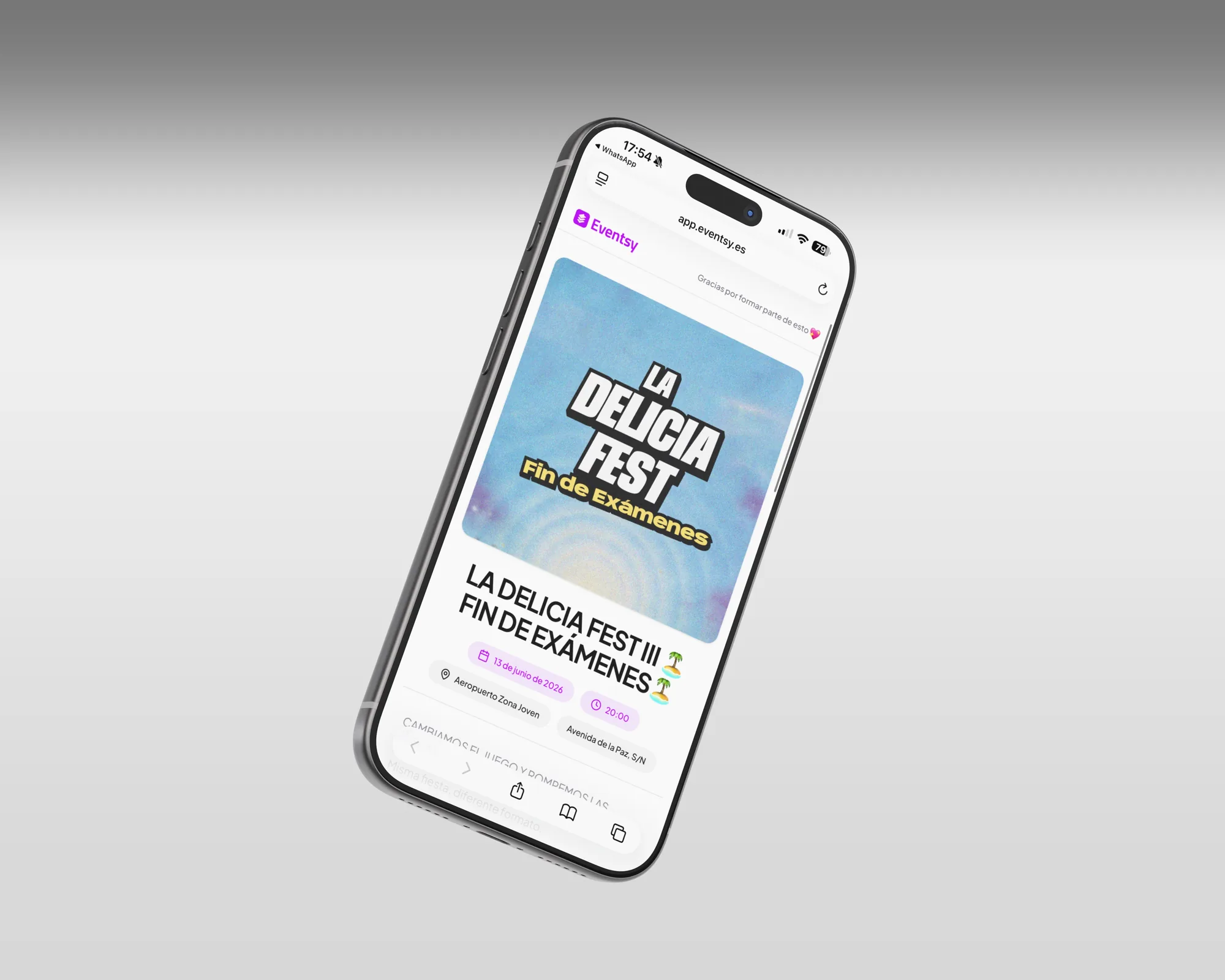 Página de venta de un evento en Eventsy — La Delicia Fest, compra de entradas desde el móvil