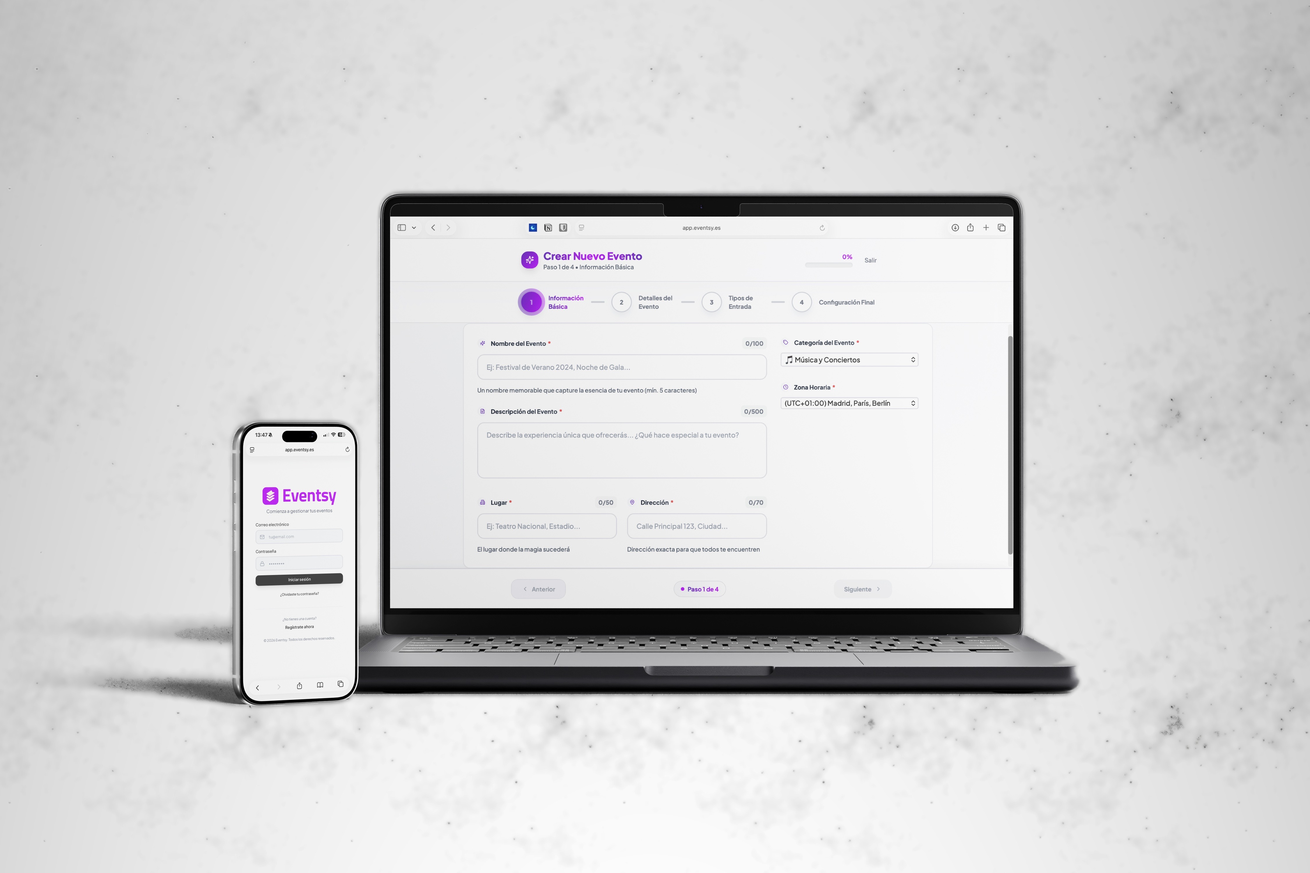 Eventsy — plataforma web y app móvil
